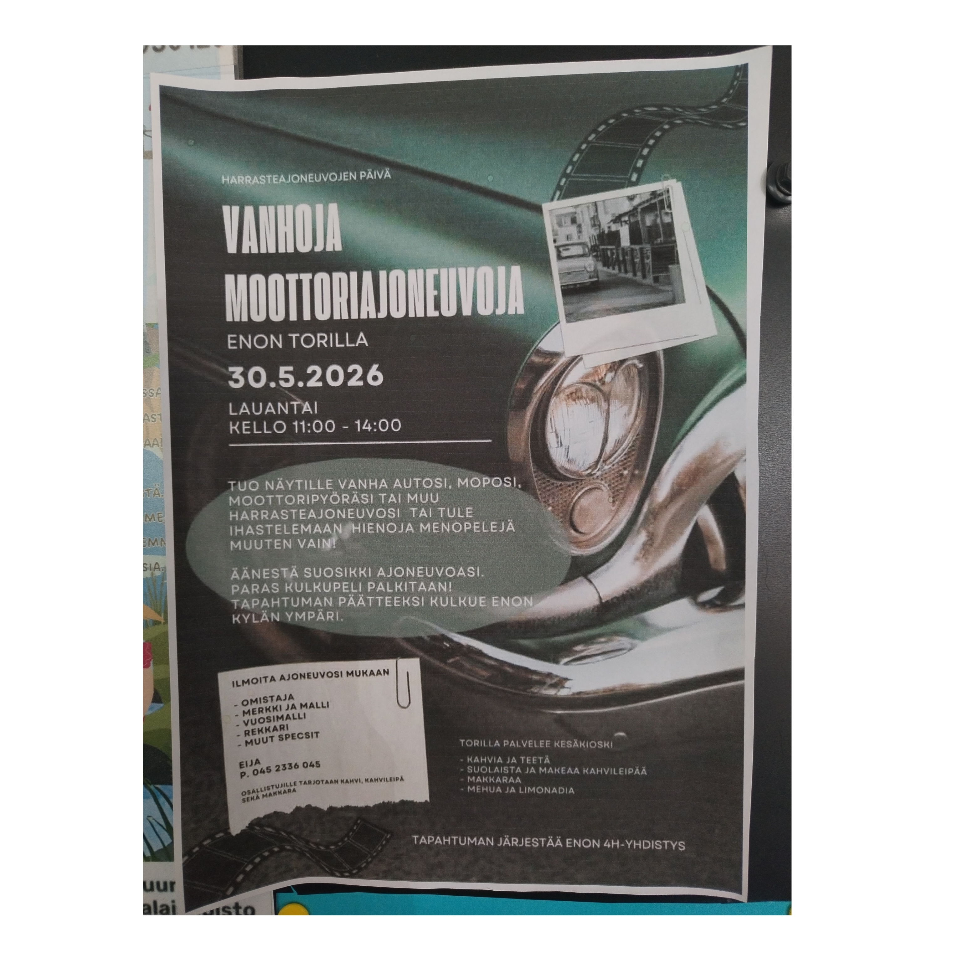 Autotapahtuman mainos. Tuloste. 2026